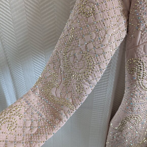 Bebe Addiction Dusty Rose Bejeweled Bodycon Mini Dress Long Sleeve Size XXS - Picture 7 of 12